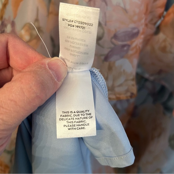 Playfully Posh Blue Floral Organza Tie-Strap Tiered Midi Dress Size XL - Picture 9 of 11